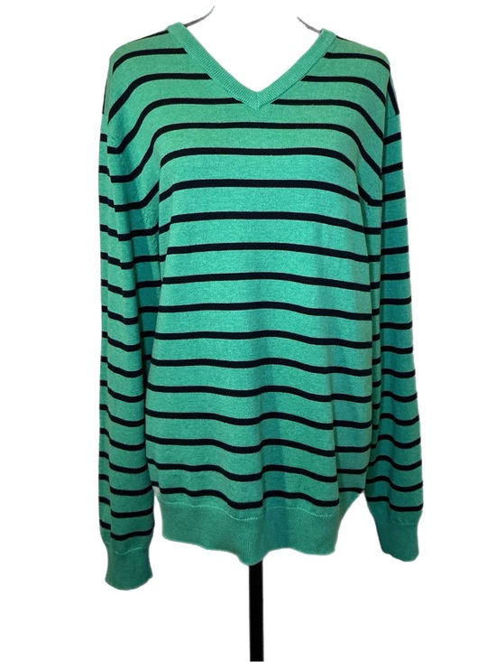 British Khaki Other - British Khaki Teal and Black Striped V-Neck Sweater Size L